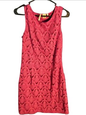 Women's Miss Pinky Fuchsia & Black Lace Mini Dress S festive y2k 90's vintage